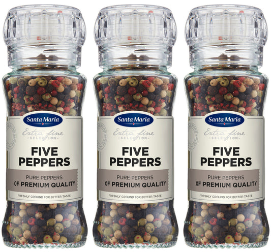 3pcs SANTA MARIA FIVE PEPPERS Grinder Premium Quality Spices Seasoning 60g 2.1oz