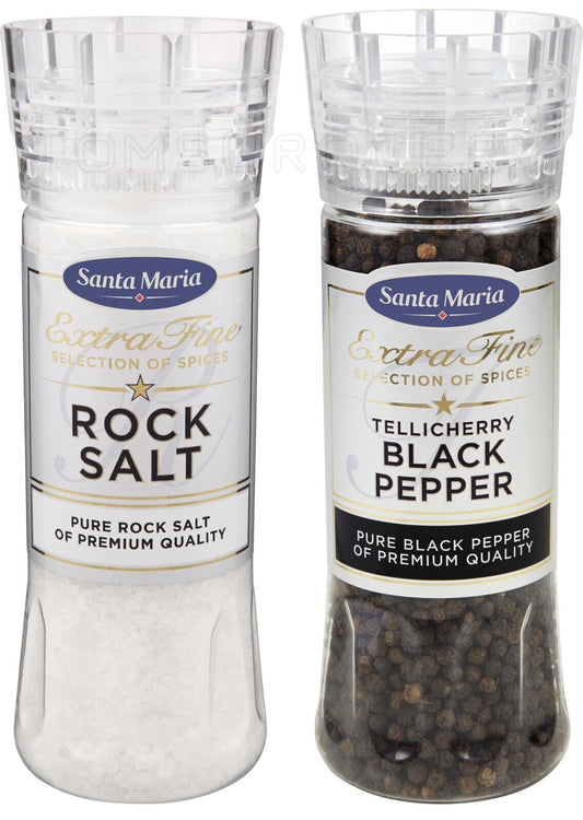 SANTA MARIA PURE ROCK SALT & TELLICHERRY PEPPER Grinders Set Bundle