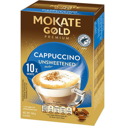 4 MOKATE GOLD PREMIUM CAPPUCCINO UNSWEETENED Instant Coffee Drink Boxes 140g 5oz