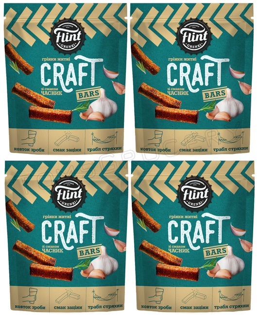 4 FLINT CRAFT GARLIC Bread Bars Baked Bread Crisps Beer Snacks 90g 3.1oz