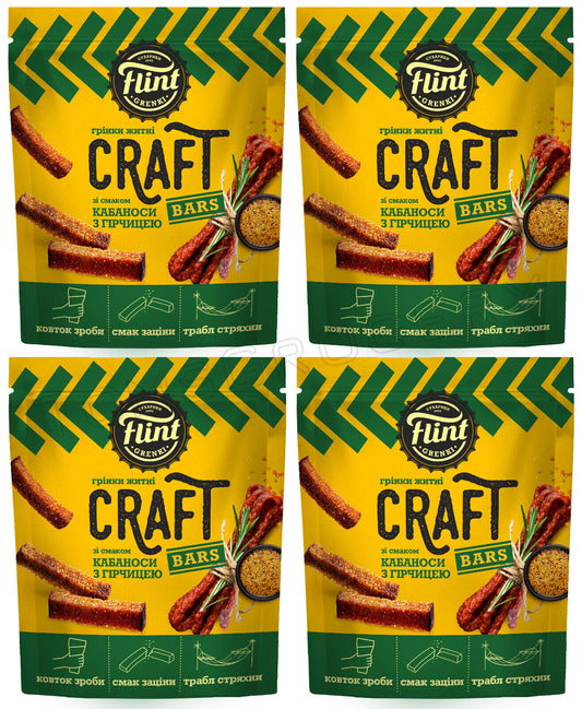 4 FLINT CRAFT CABANOSSI & MUSTARD Flavor Bread Bars Crisps Snacks 90g 3.1oz