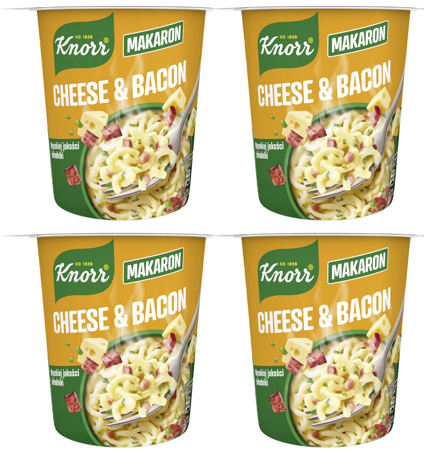 4 KNORR CHEESE & BACON Flavor Noodle Buckets Instant Quick Prep Meal 71g 2.5oz