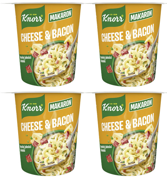 4 KNORR CHEESE & BACON Flavor Noodle Buckets Instant Quick Prep Meal 71g 2.5oz