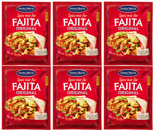 6 SANTA MARIA FAJITA Original Spice Mix Packs for Tacos Nachos TexMex Dishes 28g