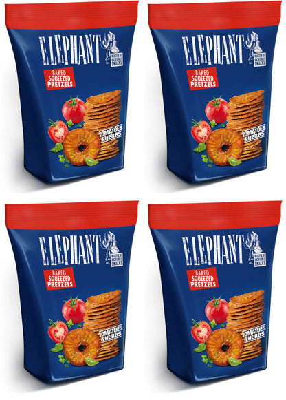 4 ELEPHANT Baked Squeezed Pretzels Tomatoes & Herbs Flavor Snacks 70g 2.5oz