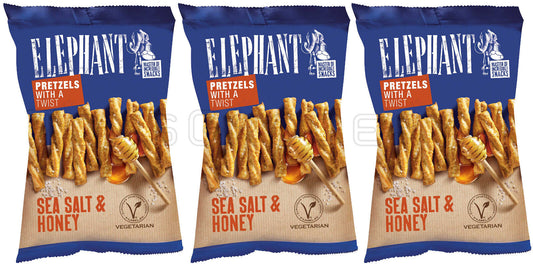 3 ELEPHANT Baked Twist Pretzels Sea Salt & Honey Flavor Snacks 70g 2.5oz