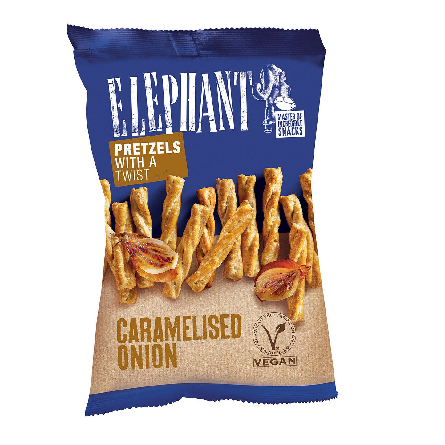 3 ELEPHANT Baked Twist Pretzels Caramelised Onion Flavor Snacks 70g 2.5oz