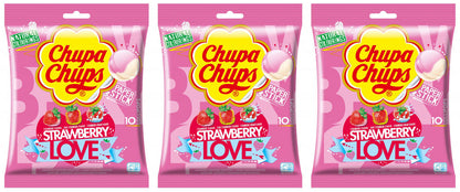3 CHUPA CHUPS STRAWBERRY LOVE Assorted Lollipops Party Sweets Candy Bags 120g