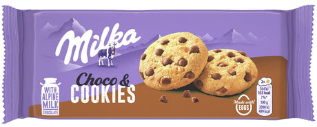 MILKA CHOCO COOKIES Crunchy Biscuits with Alpine Milk Chocolate Bits 135g