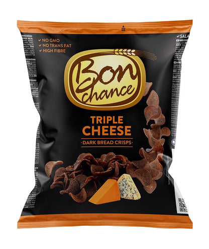 12 BON CHANCE TRIPLE CHEESE Flavor Baked Dark Bread Crisps Snacks Bags 120g