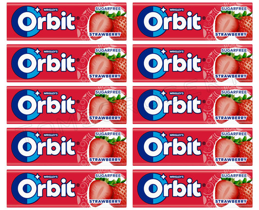 10 WRIGLEY'S ORBIT STRAWBERRY Flavor Sugarfree Chewing Gum Packs 14g 0.49oz