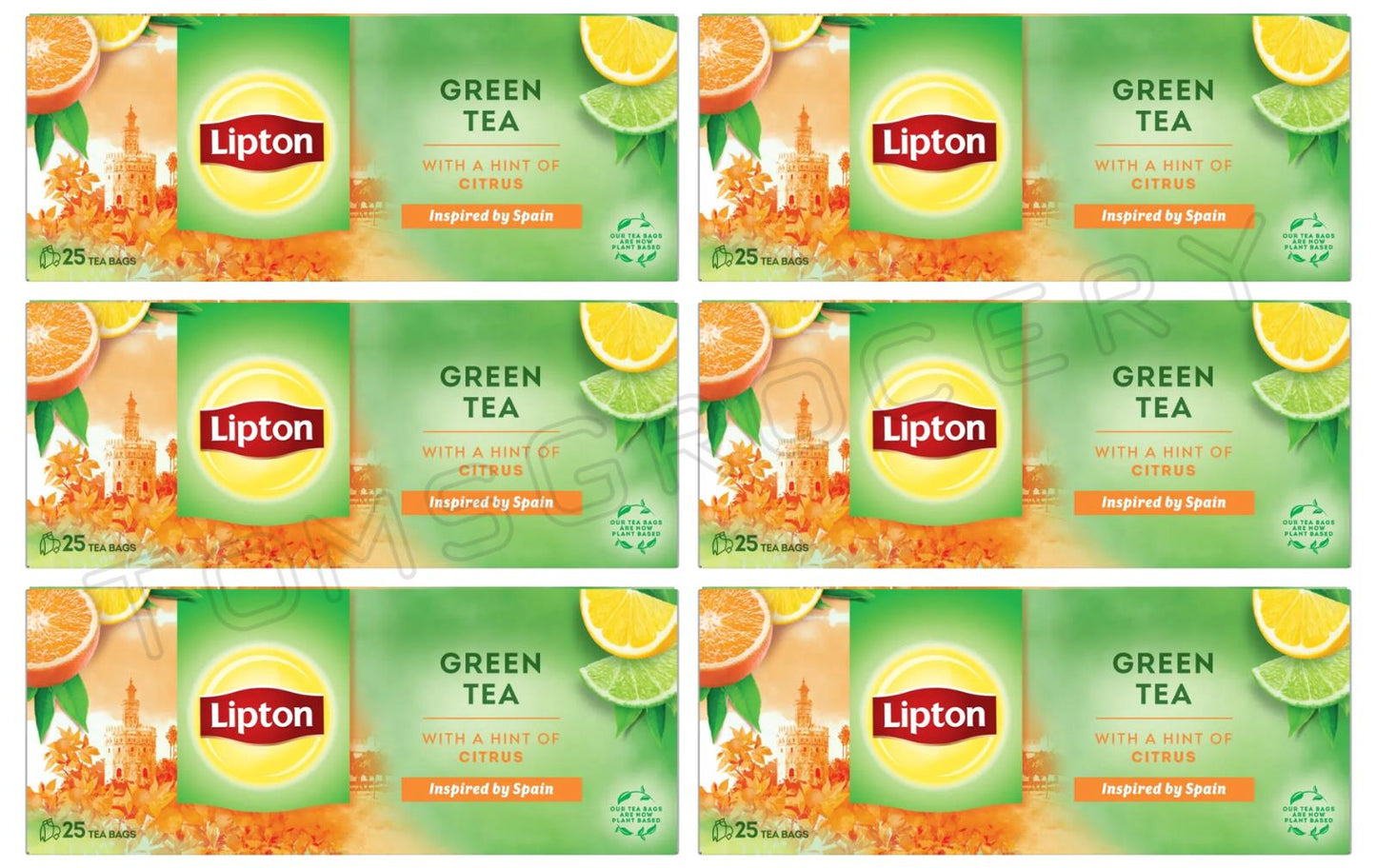 6 LIPTON CITRUS Flavored Green Tea Lemon, Lime & Orange Flavor 25 Teabags Boxes