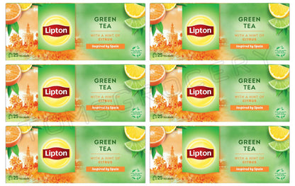 6 LIPTON CITRUS Flavored Green Tea Lemon, Lime & Orange Flavor 25 Teabags Boxes