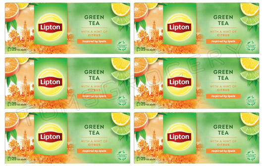 6 LIPTON CITRUS Flavored Green Tea Lemon, Lime & Orange Flavor 25 Teabags Boxes