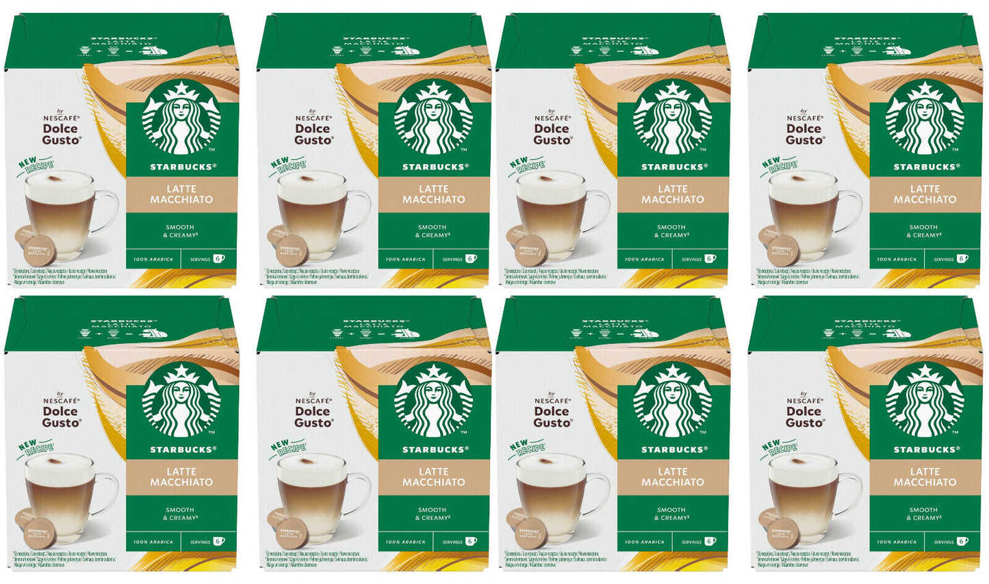 8 STARBUCKS LATTE MACCHIATO Nescafe Dolce Gusto Compatible Coffee Capsules Boxes