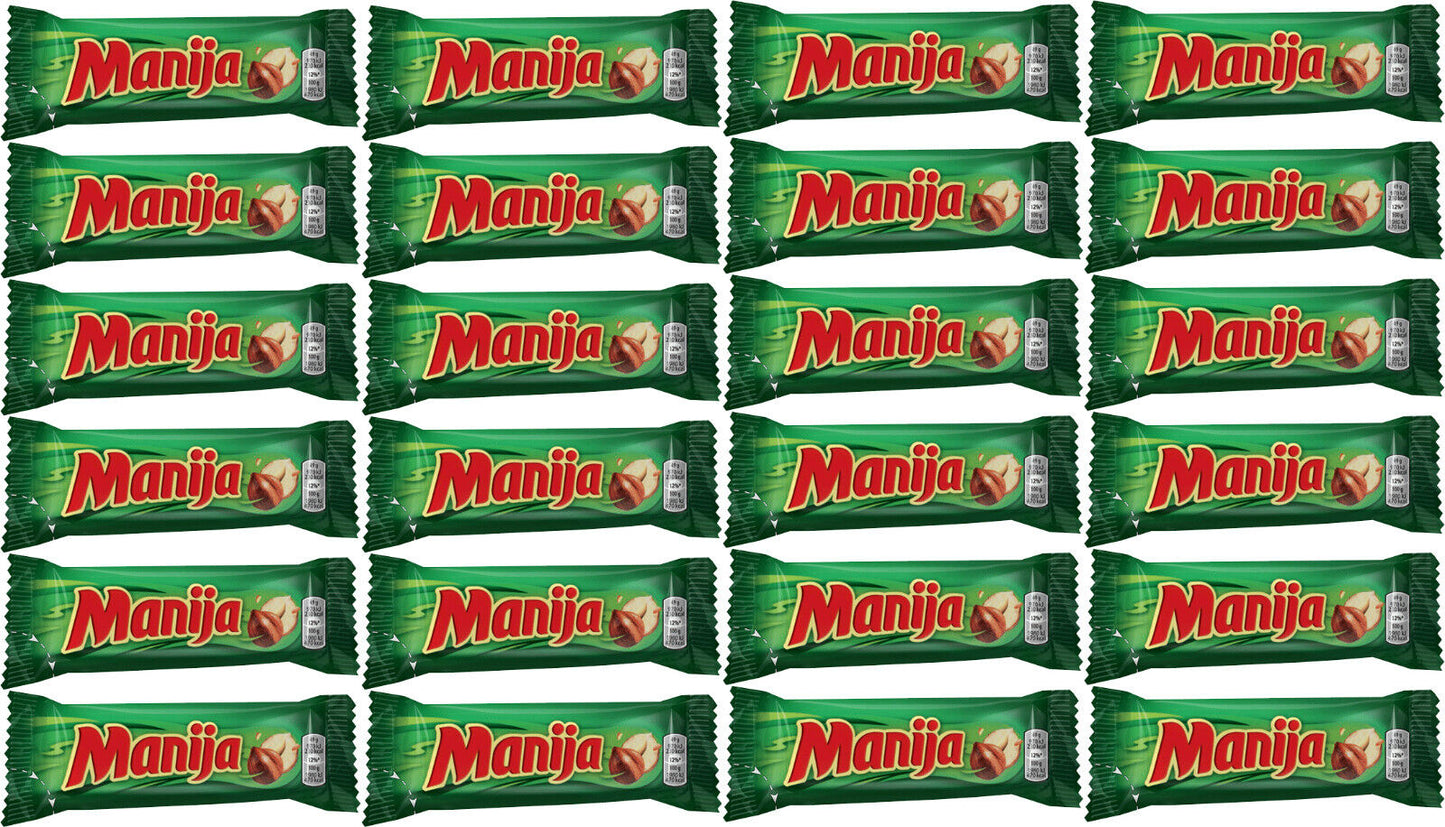 24 MANIJA Milk Chocolate Bars with Hazelnut & Rice Crisps Party Sweets 50g 1.8oz