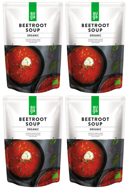 4 AUGA BEETROOT SOUP Organic Ready to Eat Instant Soup Packs 400g 14oz