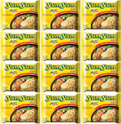 12 YUM YUM Asian Cuisine Chicken Flavor Instant Ramen Noodle Soup Snacks 60g