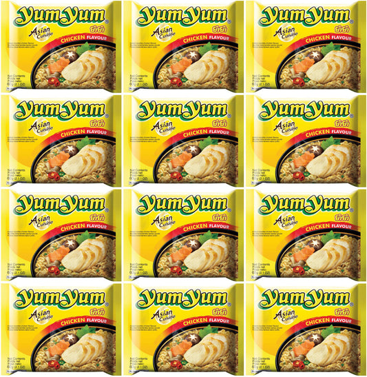 12 YUM YUM Asian Cuisine Chicken Flavor Instant Ramen Noodle Soup Snacks 60g