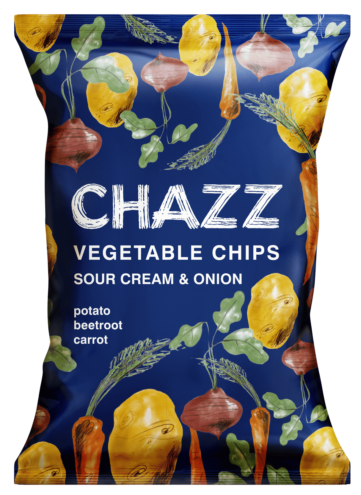CHAZZ Vegetable Chips Potato Beetroot Carrot Sour Cream & Onion Flavor 75g