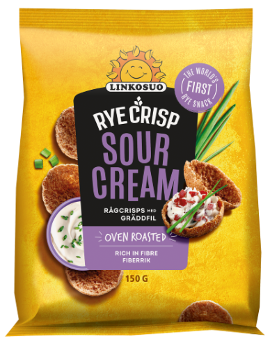 LINKOSUO Sour Cream Flavor Rye Crisps Baked Bread Snacks 150g