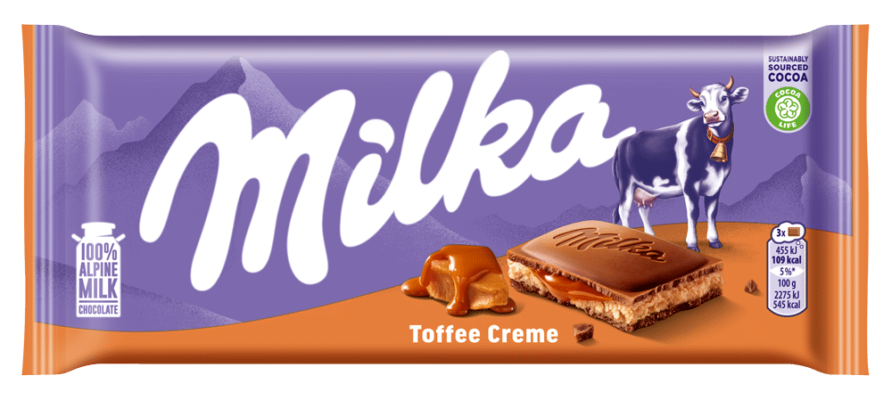 MILKA Alpine Milk Chocolate Bar with Toffee Creme Filling 100g
