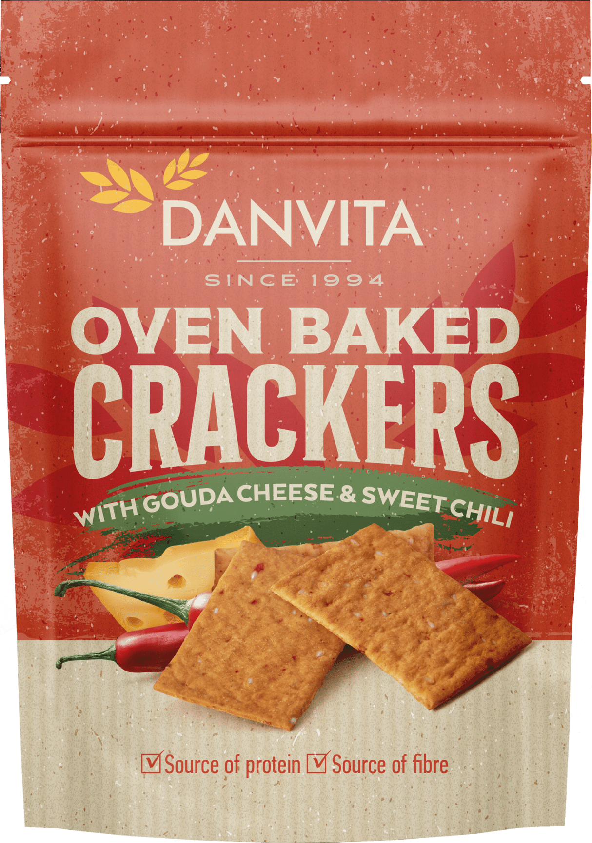 DANVITA Oven Baked Crackers with Gouda Cheese & Sweet Chili 100g