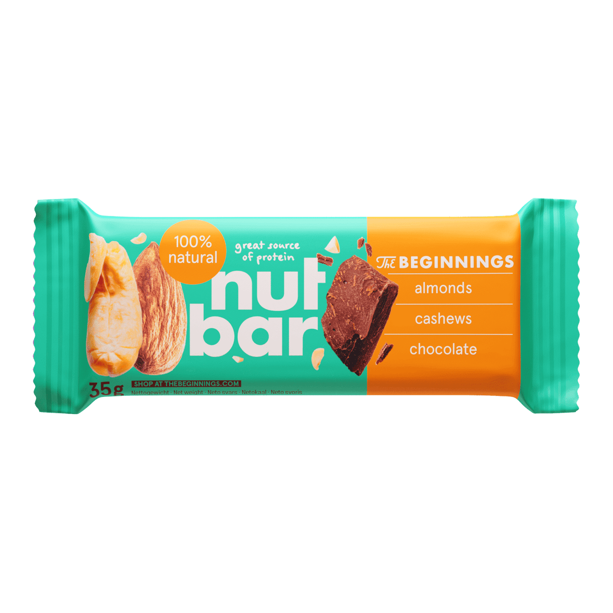 THE BEGINNINGS NUT BAR with Almonds, Cashews, & Chocolate 100% Natural Cereal Bar 33g