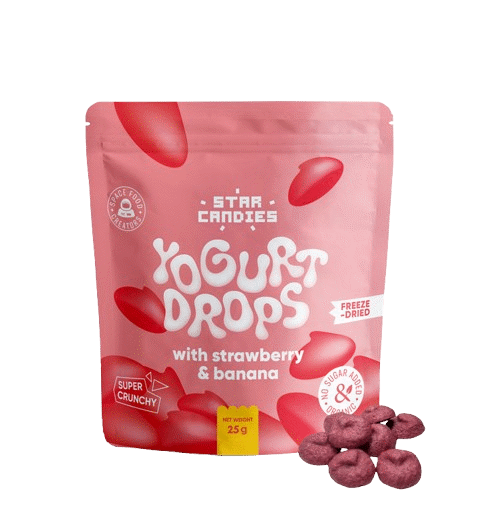 STAR CANDIES Freeze Dried Yogurt Drops with Strawberry & Banana Organic Fruit Snack 25g