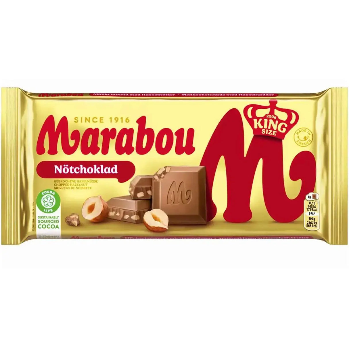 MARABOU King Size Milk Chocolate Bar with Hazelnuts 220g