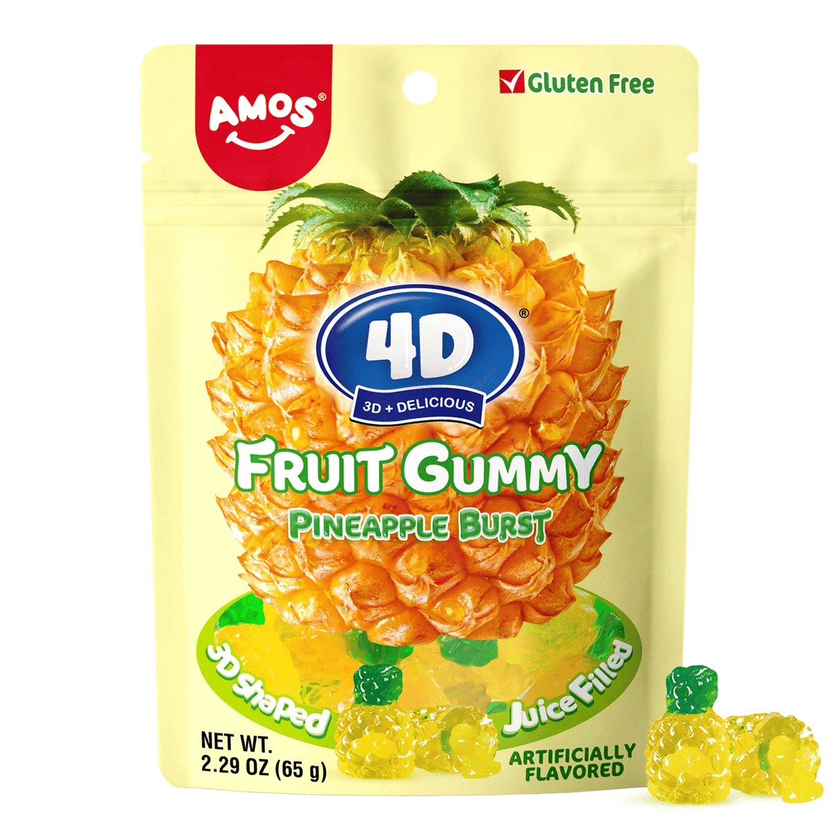 AMOS 4D Fruit Gummy Pineapple Burst Flavor Gummi Candies 65g