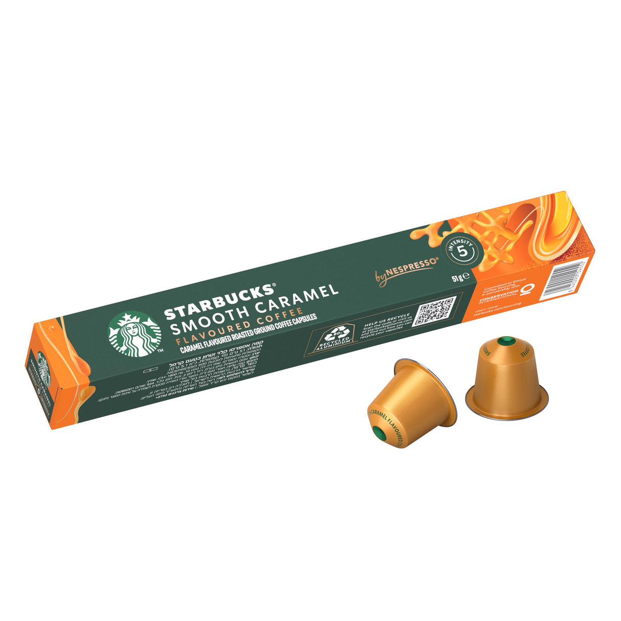 STARBUCKS SMOOTH CARAMEL Flavor Roasted Ground Coffee Capsules by NESPRESSO 51g