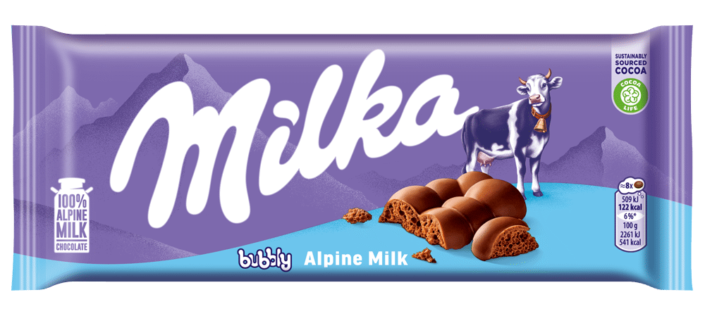 MILKA BUBBLY Alpine Milk Chocolate Bar 90g