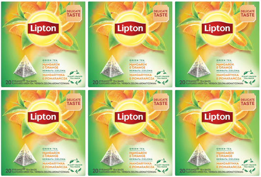 6 LIPTON MANDARIN ORANGE Flavored Green Tea Boxes