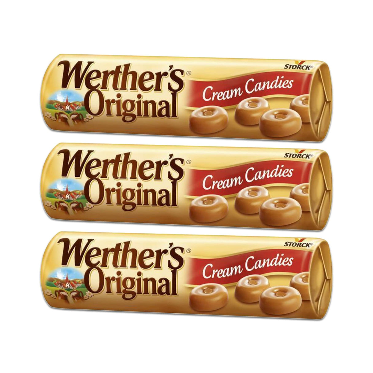 3 WERTHERS Original Butter Cream Candy Rolls 50g 1.76oz