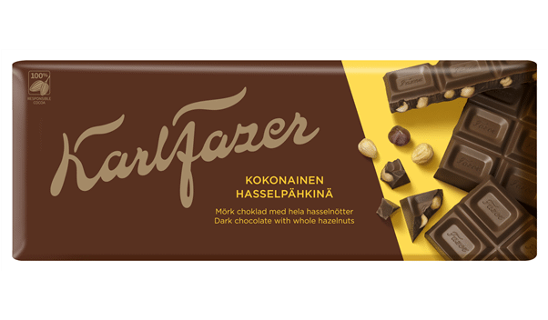 KARL FAZER Dark Chocolate Bar with Whole Hazelnuts 200g 7oz