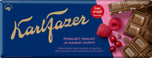 KARL FAZER Milk Chocolate Bar with Red Berries & Rice Puffs 180g 6.3oz