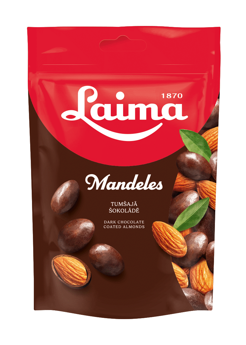 LAIMA Mandeles Dark Chocolate Coated Almonds Crunchy Dragee Candies 140g