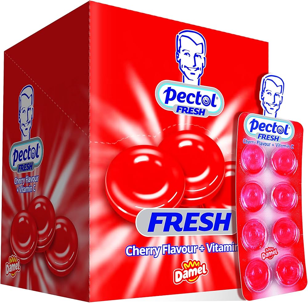 PECTOL Fresh Cherry Flavor Pastilles with Vitamin C FULL BOX 24 x 19.2g