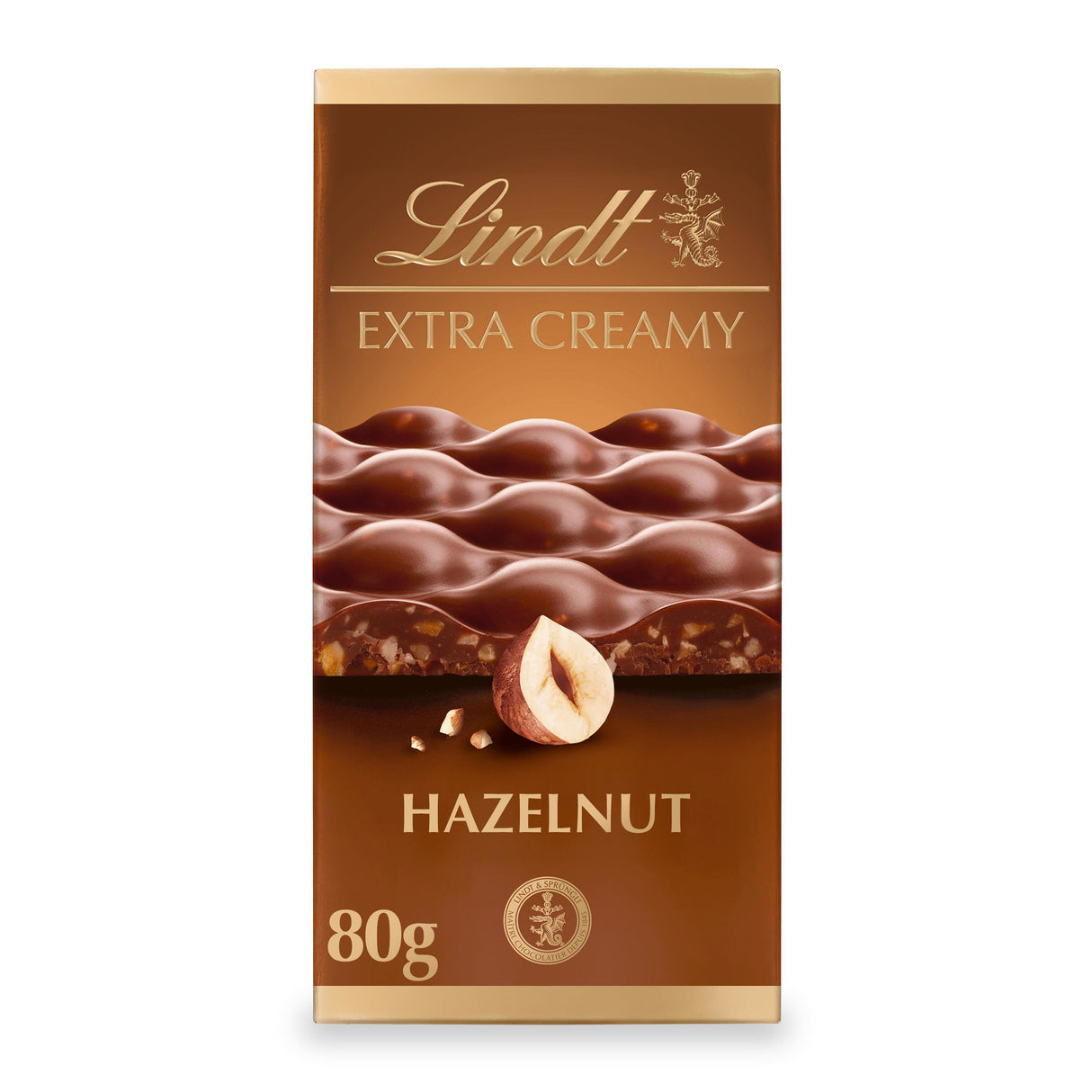 LINDT EXTRA CREAMY Milk Chocolate Bar with Hazelnuts 80g