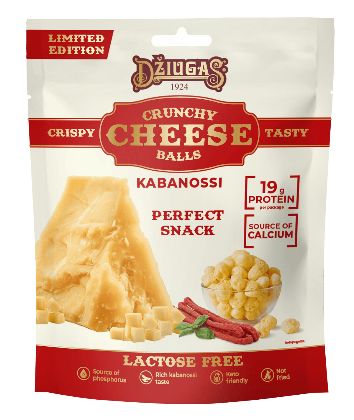 DŽIUGAS Kabanossi Flavor Crunchy Dried Cheese Balls 45% 40g
