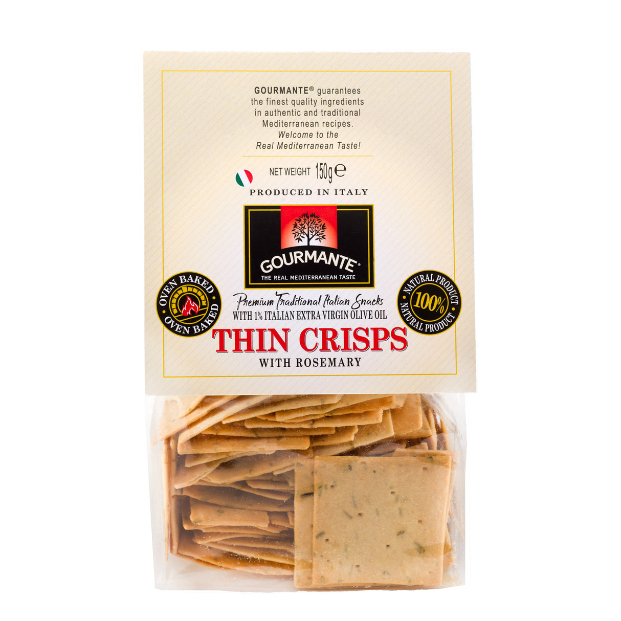 GOURMANTE Thin Crisps with Rosemary Traditional Italian Bread Snacks 150g