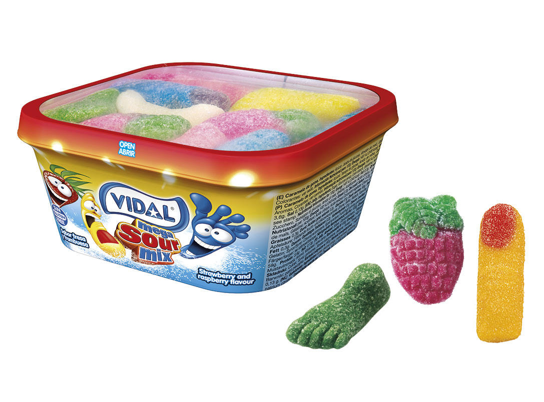 VIDAL MEGA SOUR MIX Strawberry & Raspberry Flavor Gummi Candies 180g