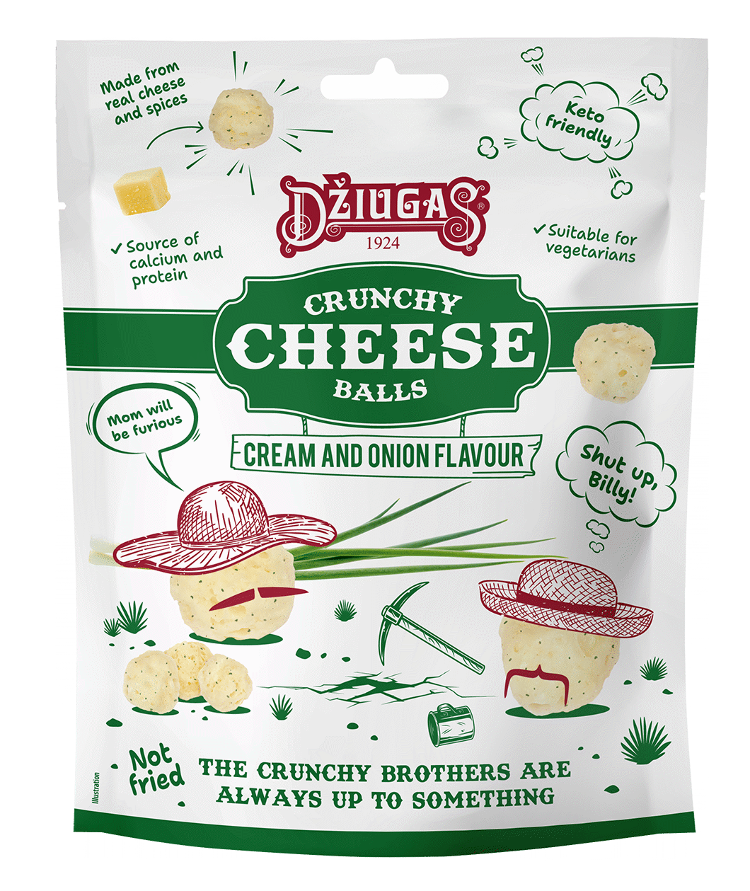 DŽIUGAS Cream & Onion Flavor Crunchy Dried Cheese Balls 45% 40g