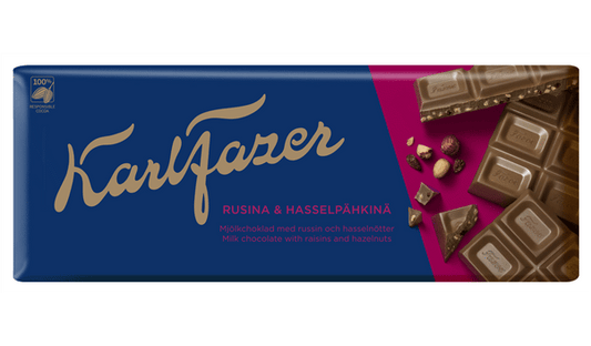 KARL FAZER Milk Chocolate Bar with Raisins & Hazelnuts 200g 7oz