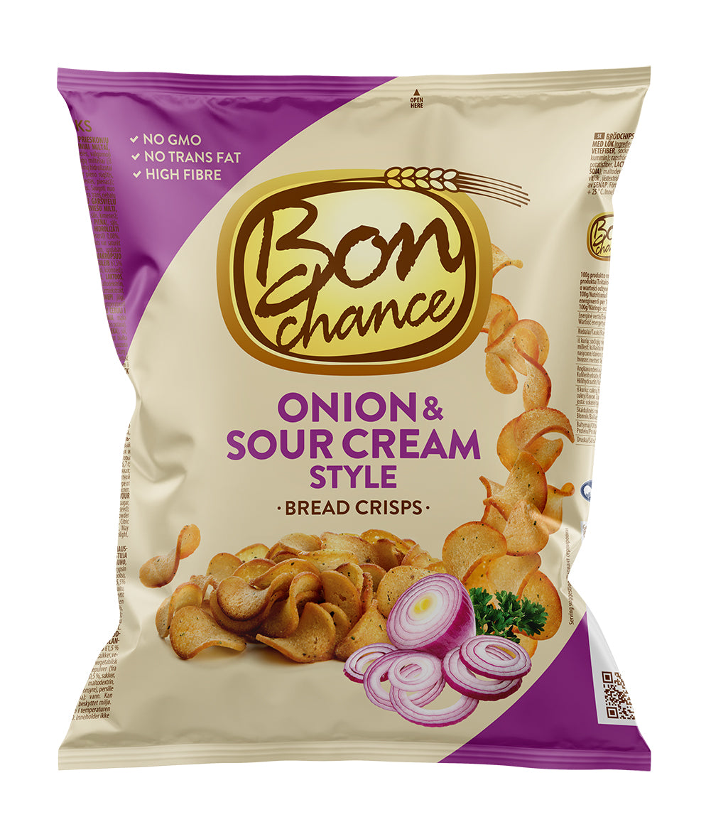 BON CHANCE ONION & SOUR CREAM Flavor Baked Bread Crisps Snacks 120g 4.2oz
