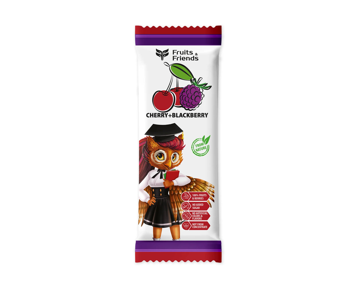 FRUIT & FRIENDS Cherry & Blackberry Flavor 100% Natural Fruit Snacks Chewy Candy 16g