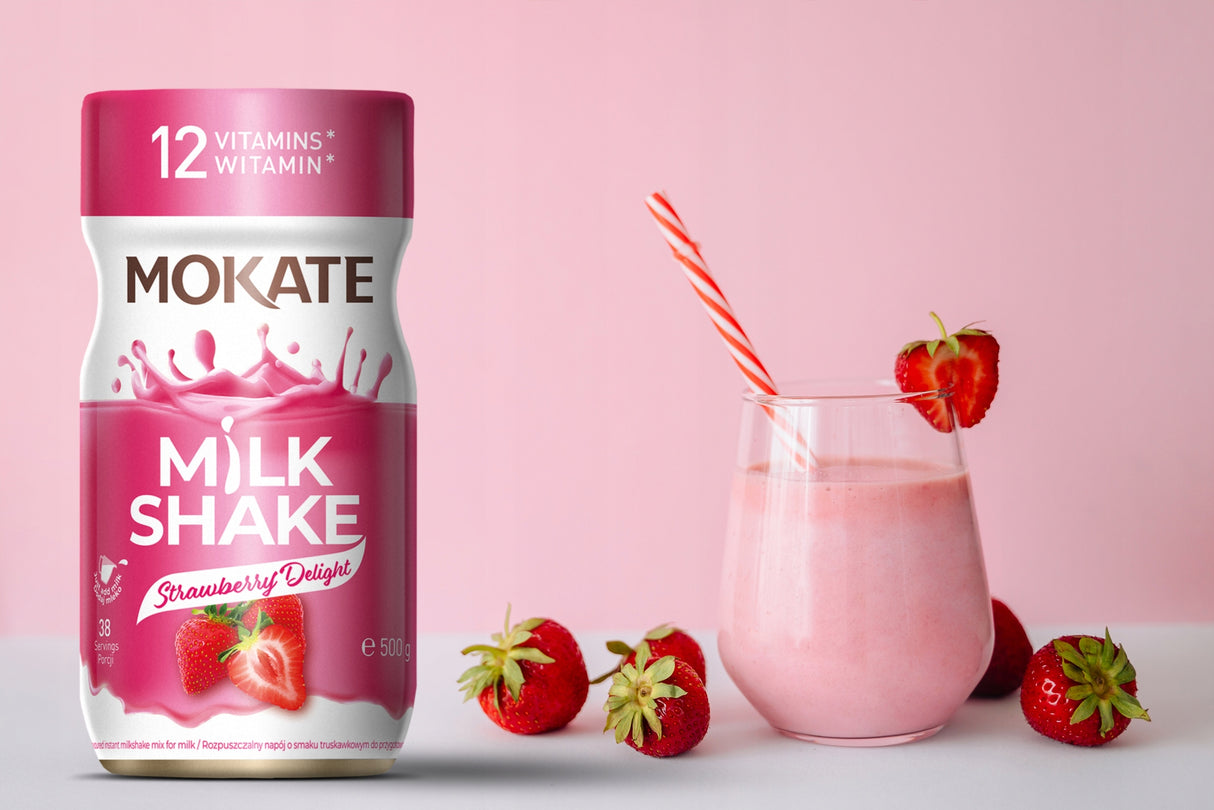 MOKATE MILK SHAKE Mix for Milk Strawberry Delight Flavor 500g 17.6oz