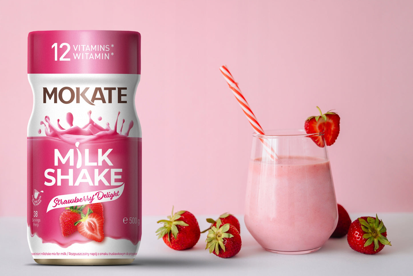 MOKATE MILK SHAKE Mix for Milk Strawberry Delight Flavor 500g 17.6oz
