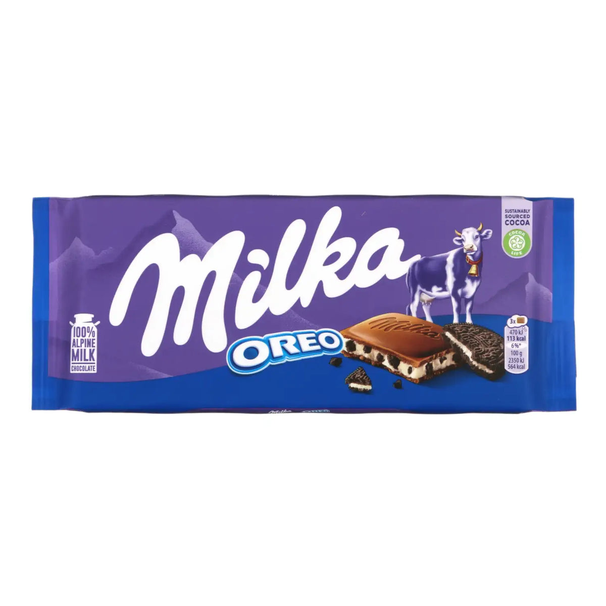 MILKA OREO Swiss Alpine Milk Chocolate Bar with Cookie Filling 100g